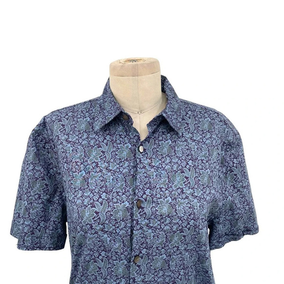 John‎ Varvatos Blue Purple Floral Short Sleeve Button Down Top Size Small - Picture 2 of 9
